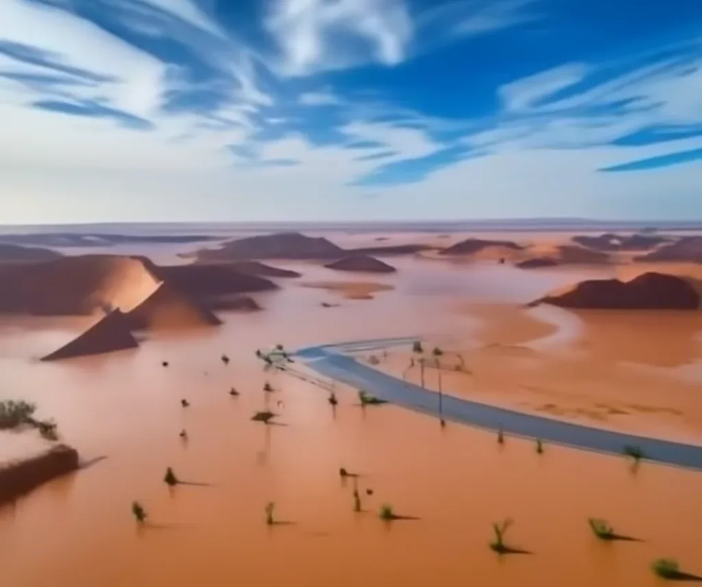 Rare flooding in the Sahara Desert in Morocco